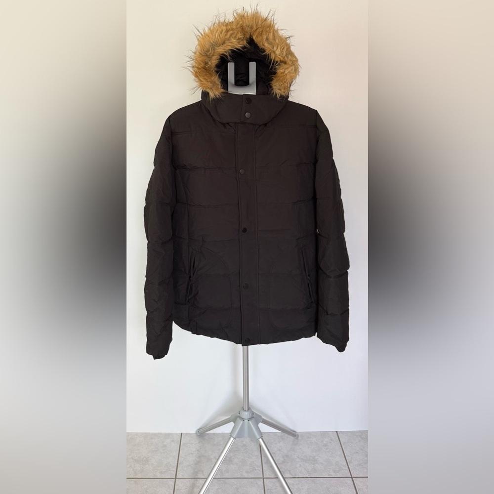 Wantdo Men's Winter Hooded Puffer Jacket Faux Fur Hood Black Size 3XL New